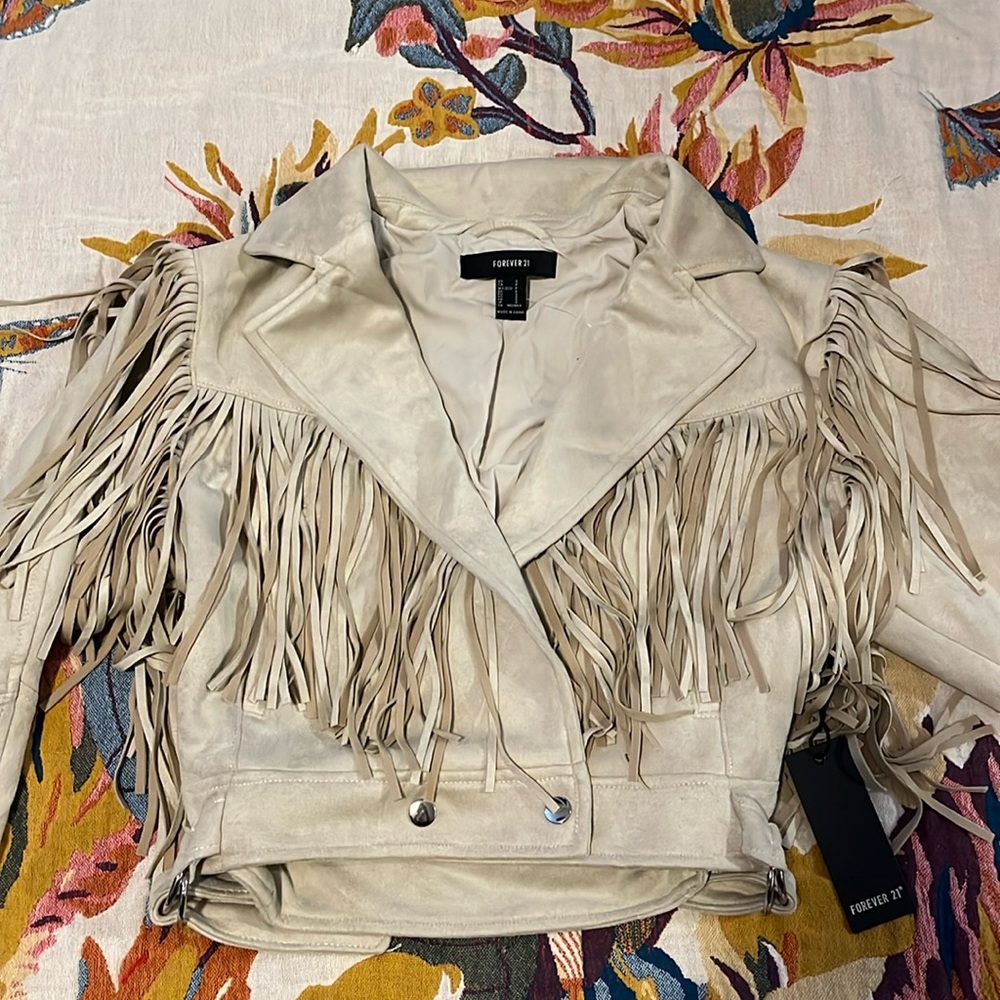 Forever 21 Taupe Fringe Tassel Jacket